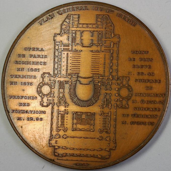 1875 Academie Nationale De Musique Large Commemorative French Bronze Medal