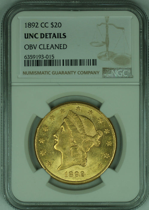 1892-CC Liberty Head $20 Double Eagle NGC UNC Details +