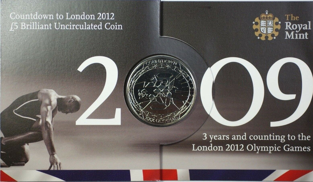 2009 Great Britain 5 Pound Proof Coin UK Olympics Countdown Royal Mint Folder
