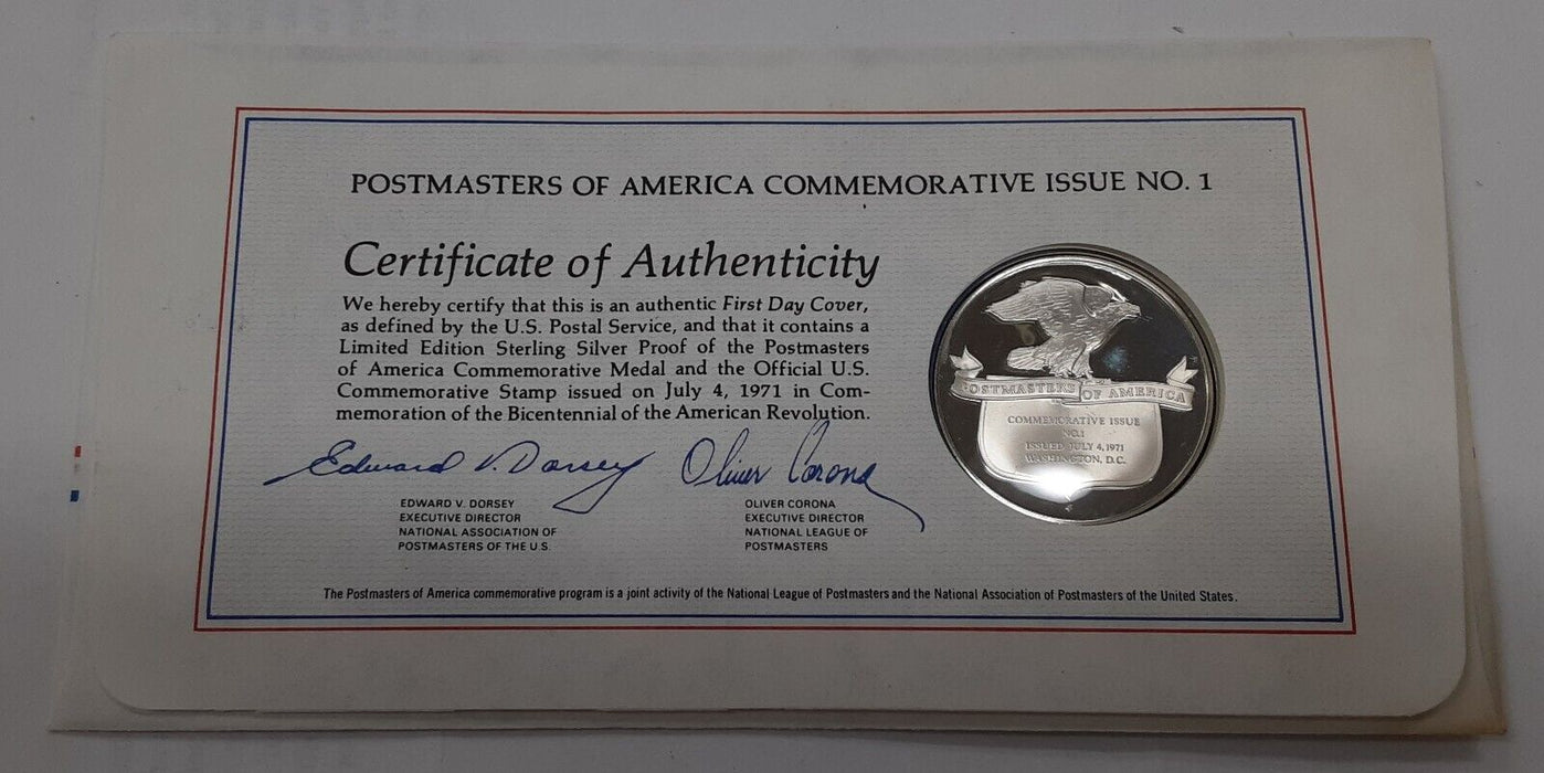 1971 Postmasters Of America Commemorative Silver Medal US Bicentennial ...