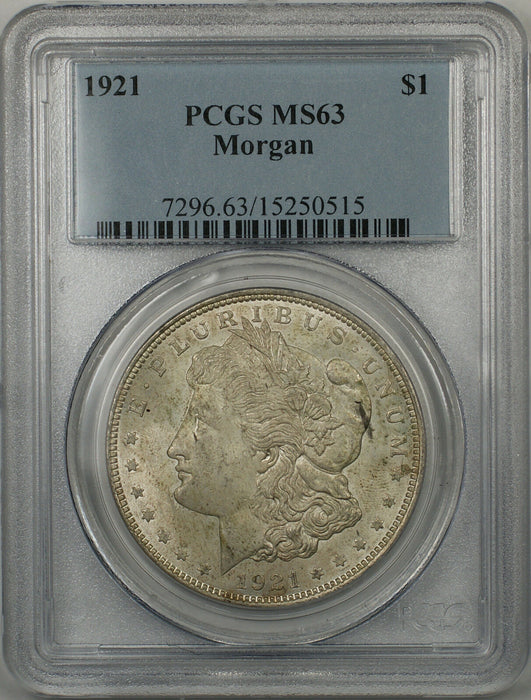 1921 Morgan Silver Dollar $1 Coin PCGS MS-63 Toned (BR-27 G)