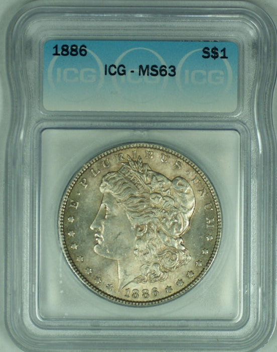 1886 Morgan Silver Dollar Toned $1 Coin ICG MS 63 (23) A