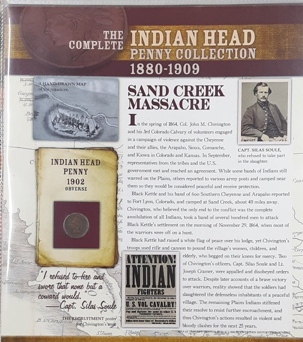 1902 Indian Cent / Sand Creek Massacre on Informative Card - See Photos