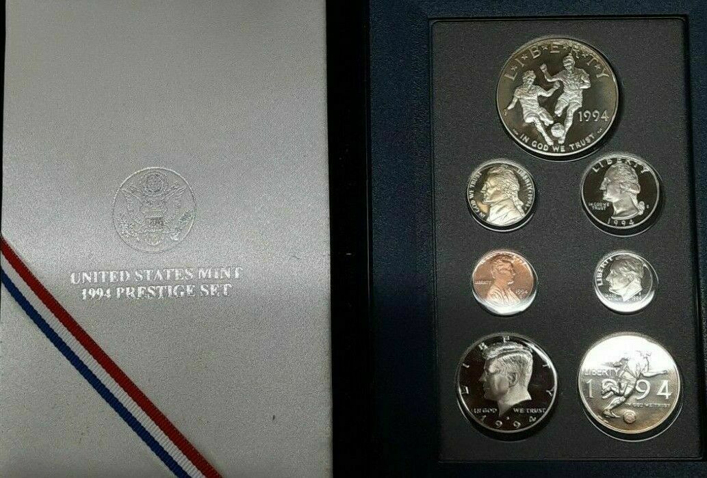 1994-S Prestige Set 7 Gem Proof Coins W/World Cup Silver $1 in US Mint OGP