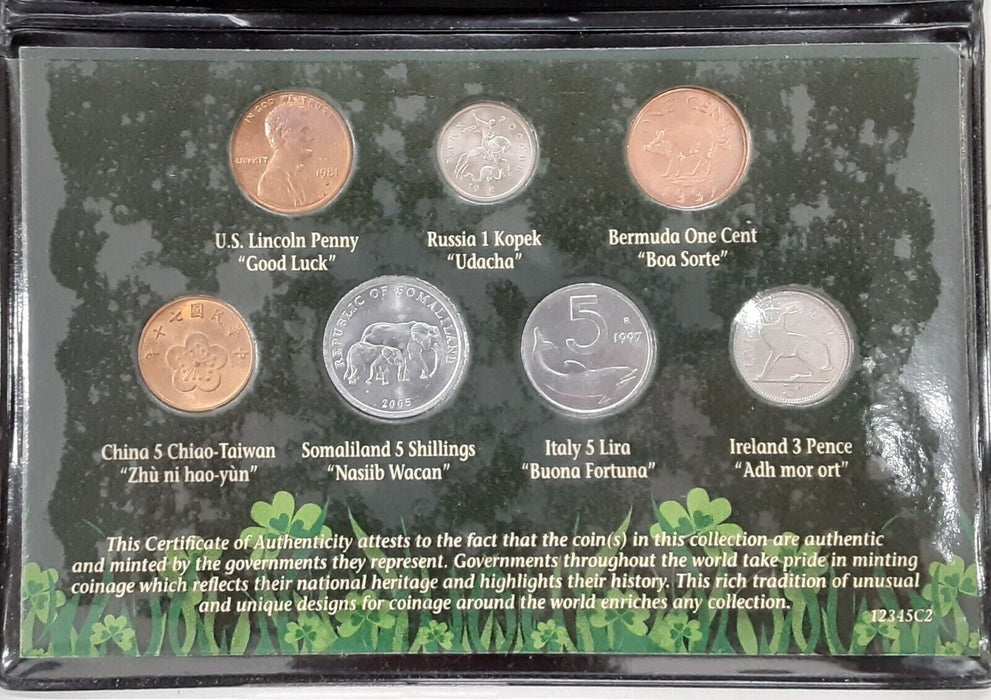 Lucky World Coin Set - Seven Mostly UNC Coins in Info Folder