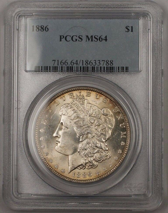1886 US Morgan Silver Dollar Coin $1 PCGS MS-64 Lightly Toned (Better) Br6 I