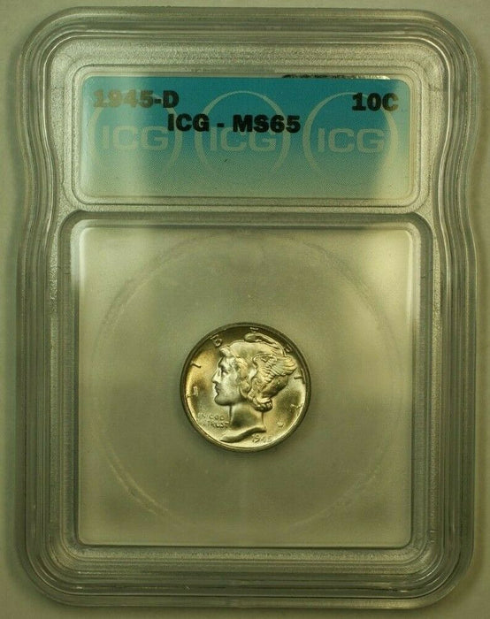 1945-D Silver Mercury Dime 10c Coin ICG MS-65 N