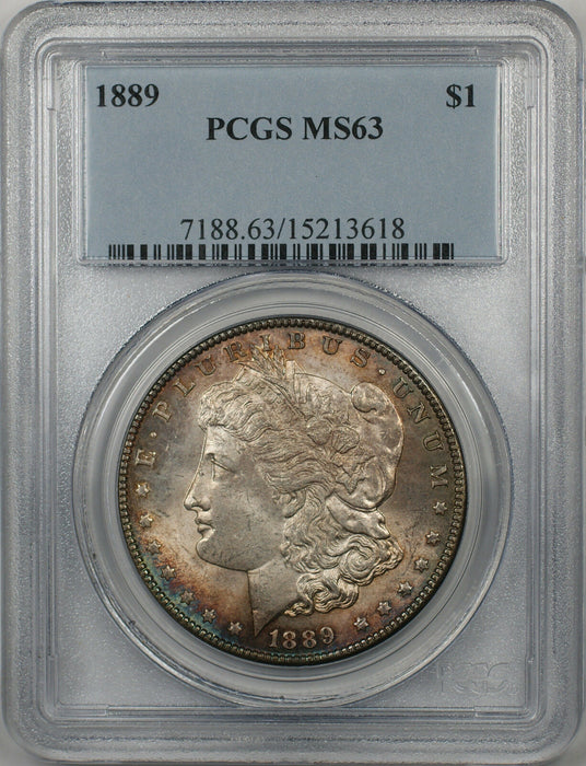 1889 Morgan Silver Dollar $1 Coin PCGS MS-63 Toned (BR-22 F)