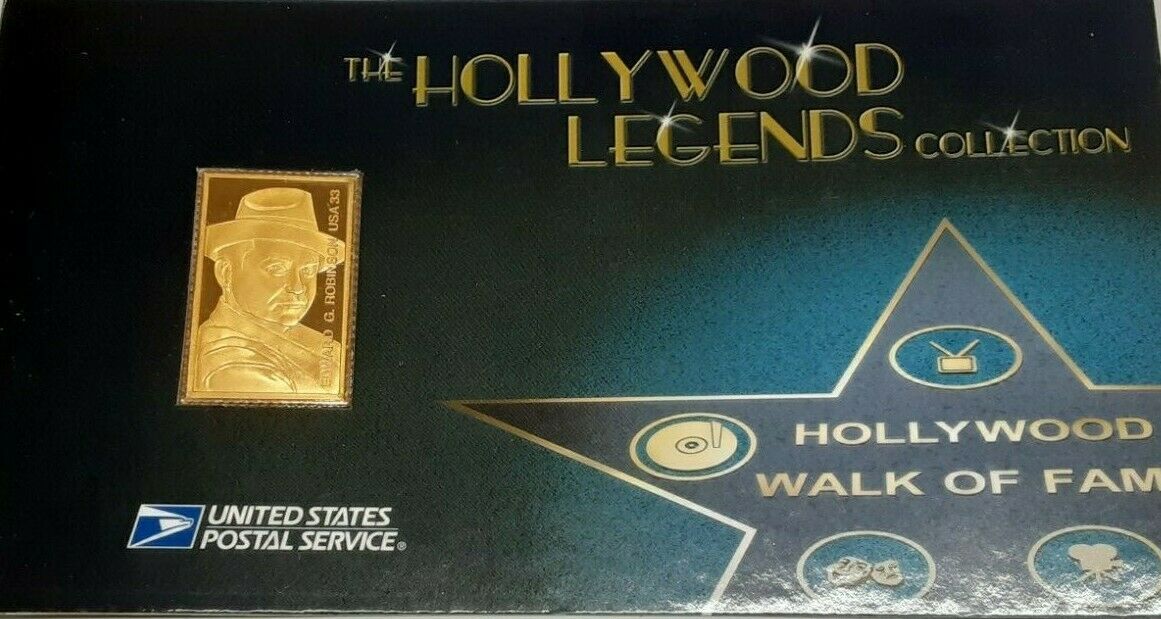 USPS Hollywood Legends .999 Fine Silver Gold Plated Stamp - Edward G. Robinson