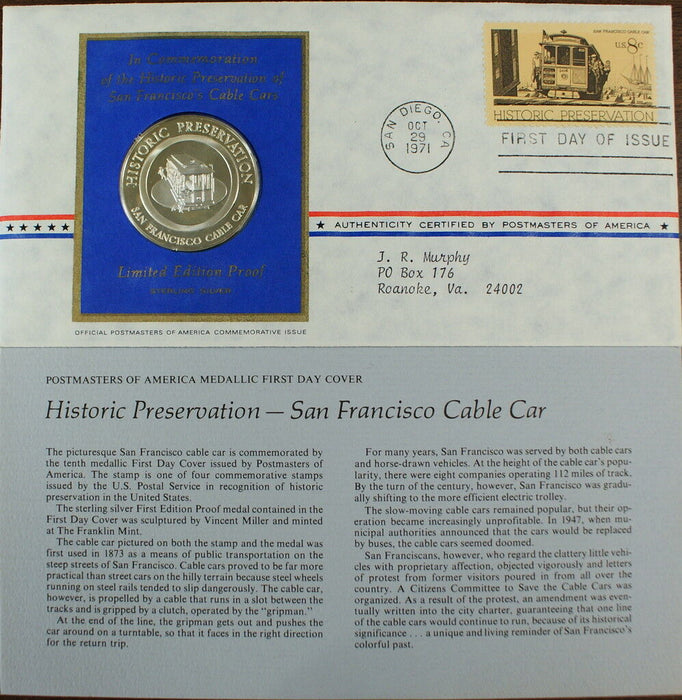San Francisco's Cable Cars Commemorative Medal, Silver