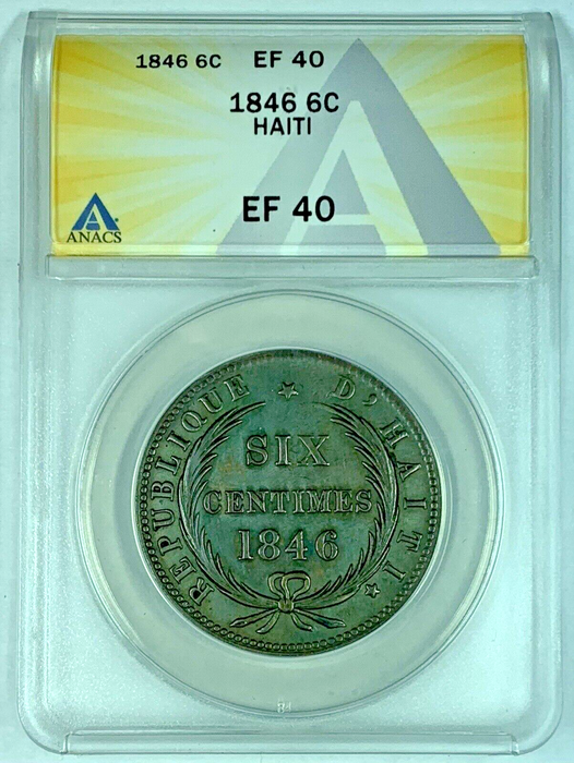 1846 6 Centimes Haiti Coin ANACS XF 40