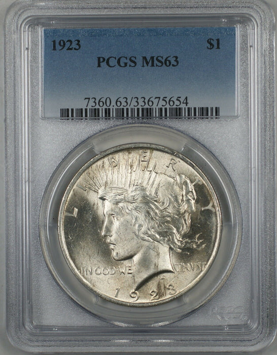 1923 Silver Peace Dollar $1 Coin PCGS MS-63 (9a)