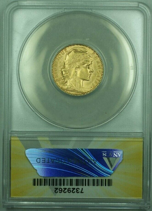 1907 France Rooster Restrike Year 20 Francs Gold Coin ANACS MS-63  (B)