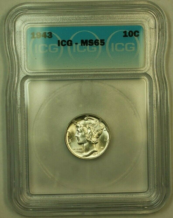 1943 Silver Mercury Dime 10c Coin ICG MS-65 Z