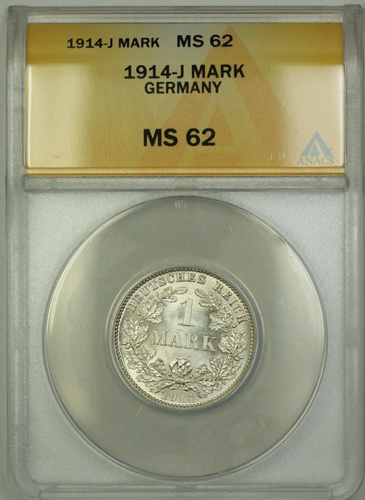 1914-J Germany 1M Mark Silver Coin ANACS MS-62