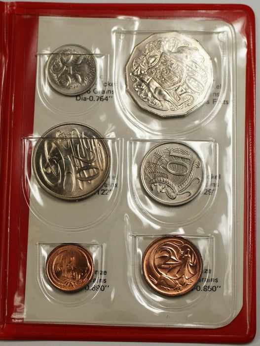 1975 Australian Mint Set 6 UNC Coins in Red plastic case
