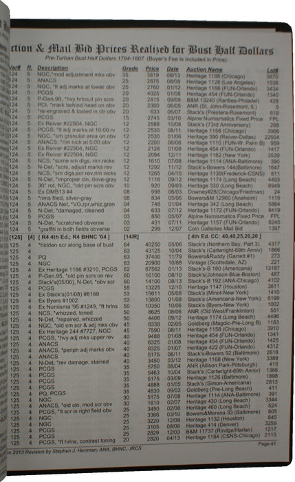 Autumn 2013 #43 S. J. Herrman Auction & Mail Bid Prices Realized for Bust Halves