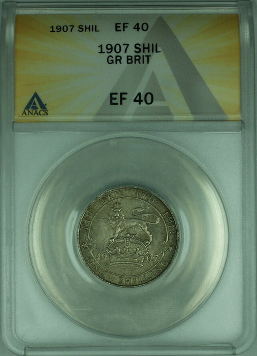 1907 Great Britain Silver One Shilling Coin ANACS EF-40 XF (WB1)