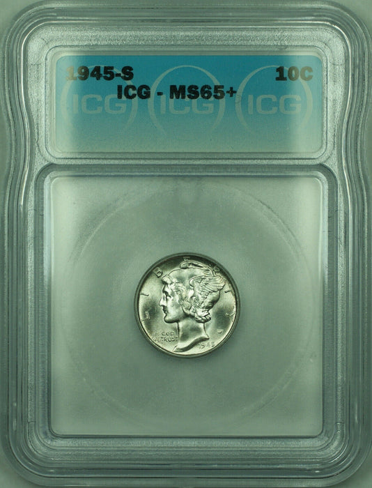 1945-S Mercury Silver Dime 10c Coin ICG MS-65+ (C)