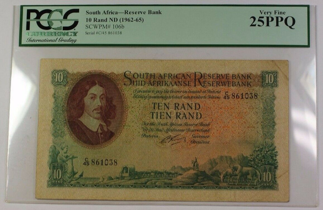 (1962-1965) South Africa 10 Rand ND Reserve Bank Note SCWPM# 106b PCGS VF-25PPQ