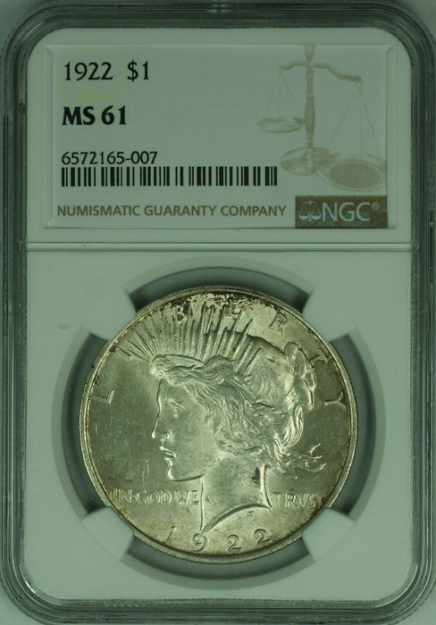 1922 Peace Silver Dollar S$1 NGC MS-61 Toned Better Coin  (46)