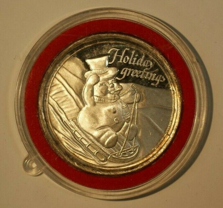 1995 Holiday Greetings Sled Ride 1oz Proof Silver Coin .999 Fine