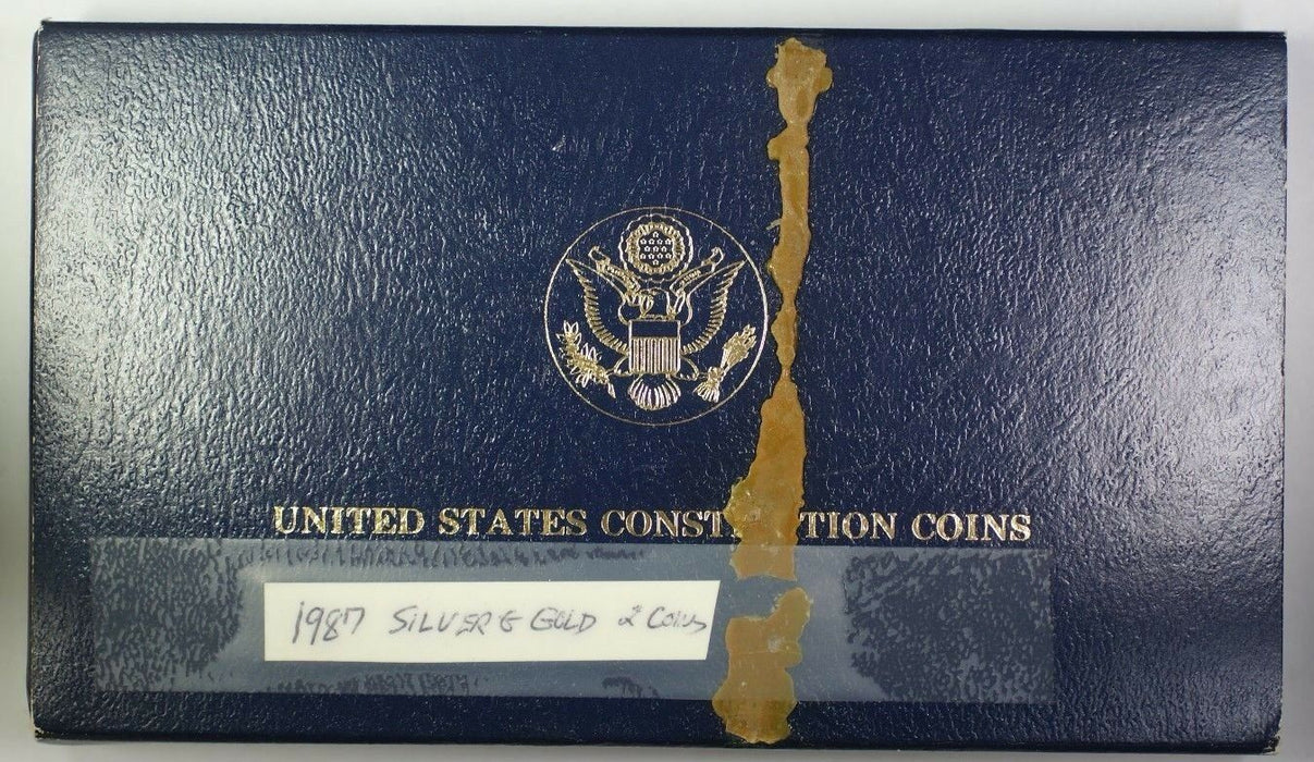 1987 U.S. Mint Constitution $1 Silver + $5 Gold Proof Coin Set w/Box & COA JAH
