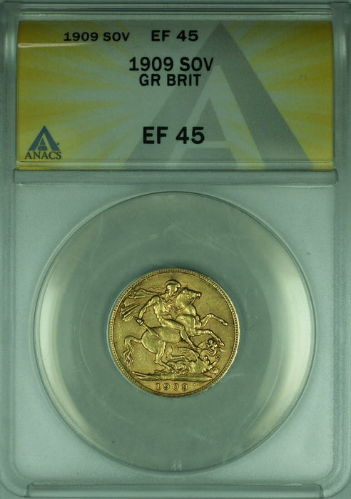 1909 Great Britain Sovereign Gold Coin King Edward VII  ANACS EF-45