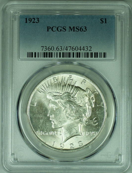 1923 Peace Silver Dollar $1 Coin PCGS MS 63 (48) G