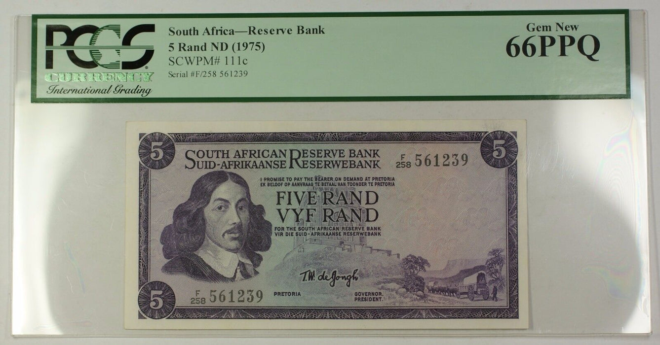 (1975) No Date South Africa 5 Rand Bank Note SCWPM# 111c PCGS Gem New 66 PPQ