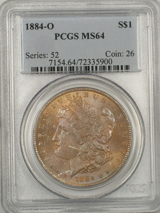 1884-O Morgan Silver Dollar $1 Coin PCGS MS-64 *Nicely Toned Obverse* (Ta)