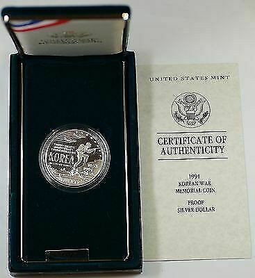 1991 Korean War Memorial Proof Silver Dollar Commemorative Coin in OGP