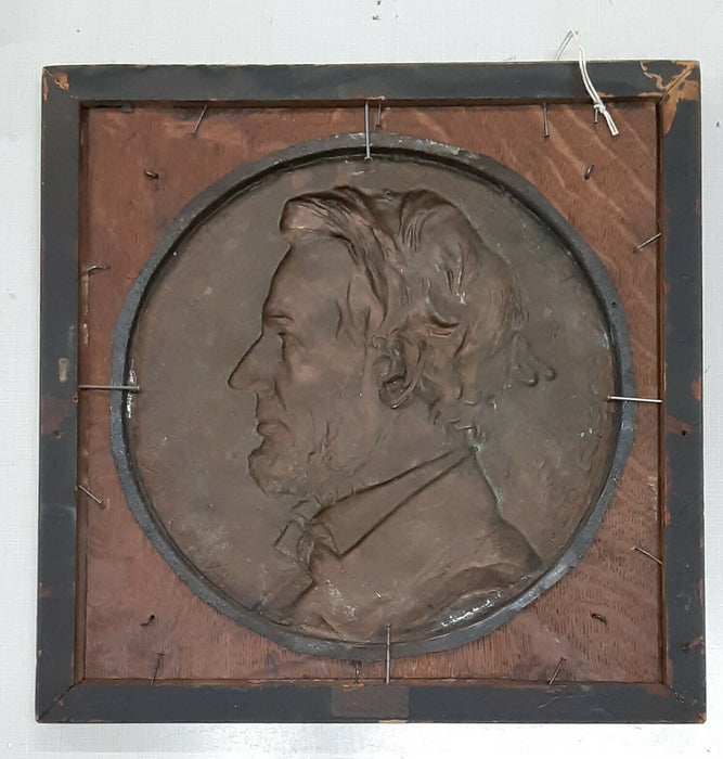 Vintage Lincoln High Relief Copper Plaque 10.4 Inches Dia. by C. Calverley (13)
