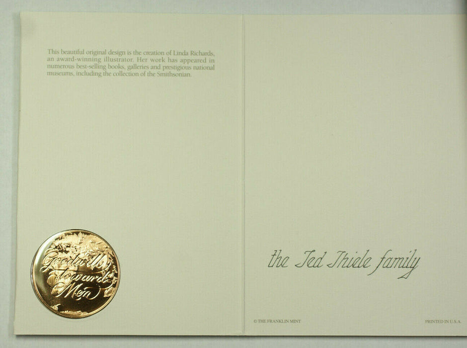 Franklin Mint Peace on Earth Holiday Card with Bronze Round