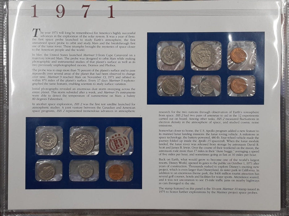 Postal Commem Society 1971 P&D Mint Set BU Coins with Informational Card & Stamp