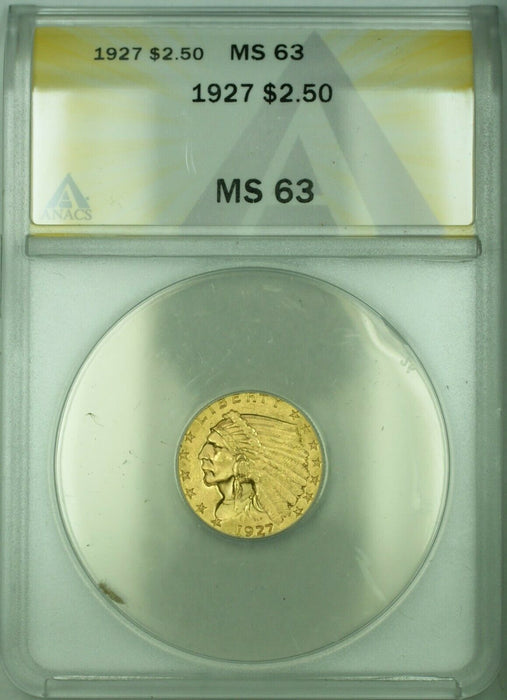 1927 $2.50 Indian Head Quarter Eagle Gold Coin ANACS MS-63