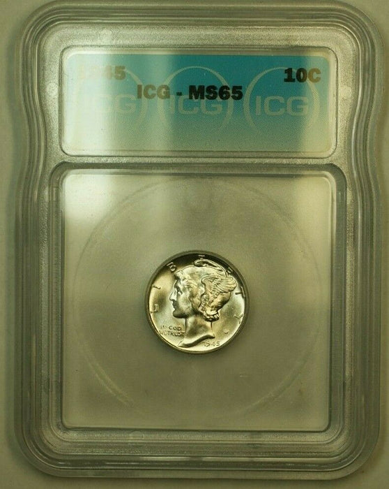 1945 Silver Mercury Dime 10c Coin ICG MS-65 U
