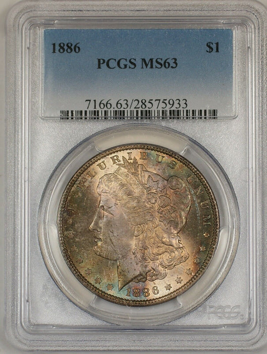 1886 Morgan Silver Dollar $1 Coin PCGS MS-63 Nicely Toned Obverse (13b)