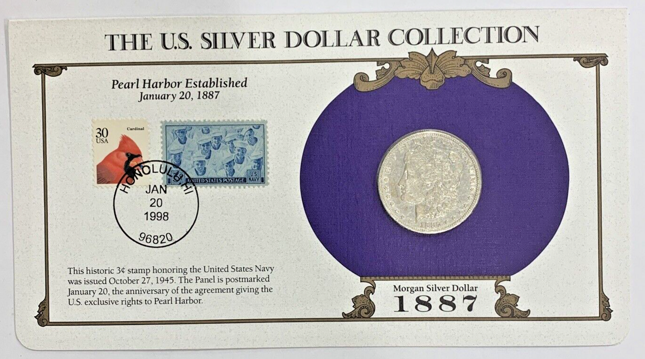 1887-O Morgan Silver Dollar $1 Coin Collection-Commemorative Stamp Card