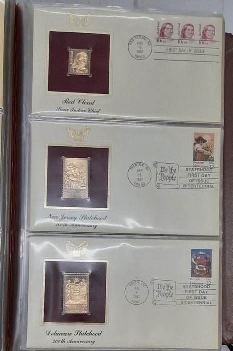 Golden Replicas & FDCs of US Stamps Postal Commem. '87-'88 71 Total W/Info Cards