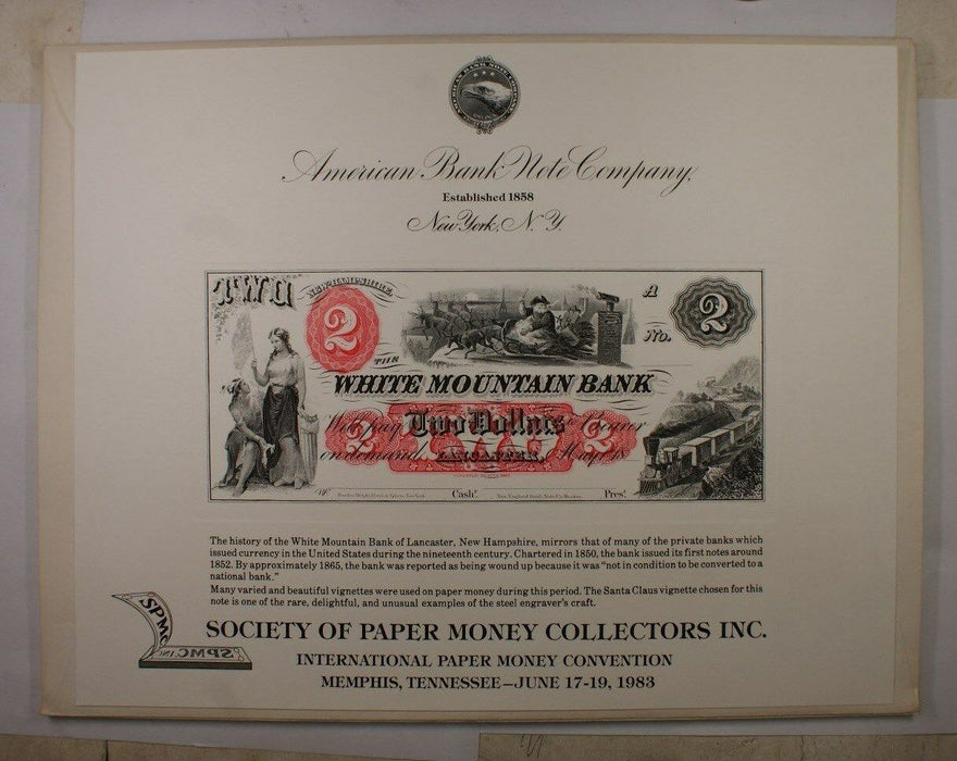 souvenir card SO 33 SPMS Face $2 White Mountain Bank Lancaster NH obsolete