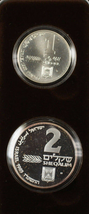 1985 Israel Sheqalim Hanukka Ashkenaz 2 Coin Silver Proof & UNC Set w/ Box & COA