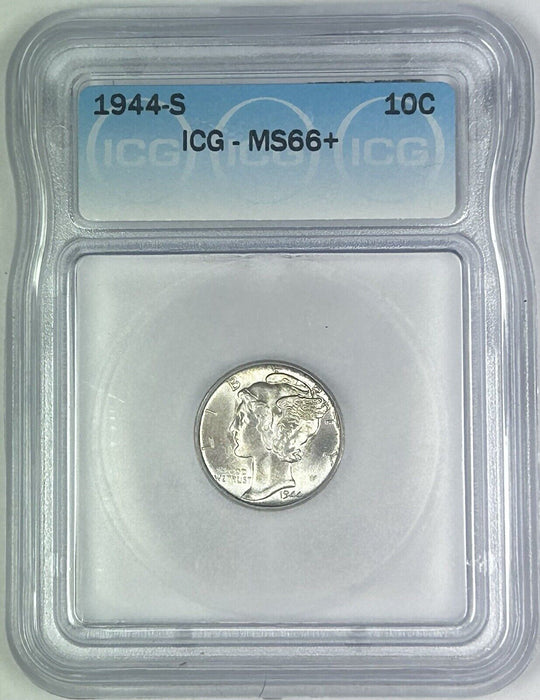 1944-S Mercury Silver Dime 10c Coin ICG MS 66+ (Near FB) (54)
