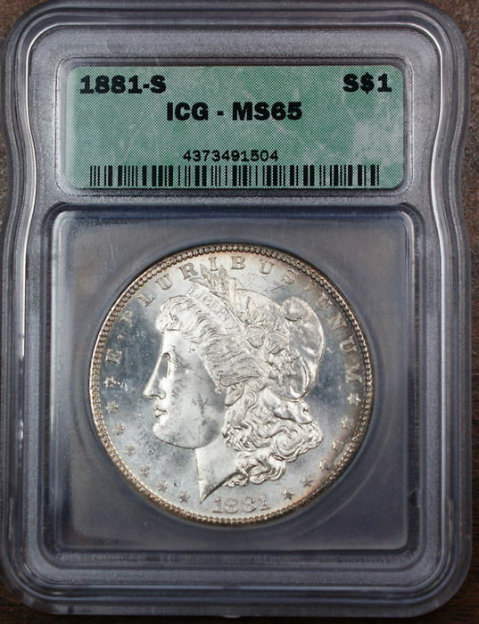 1881-S Morgan Silver Dollar, ICG MS-65