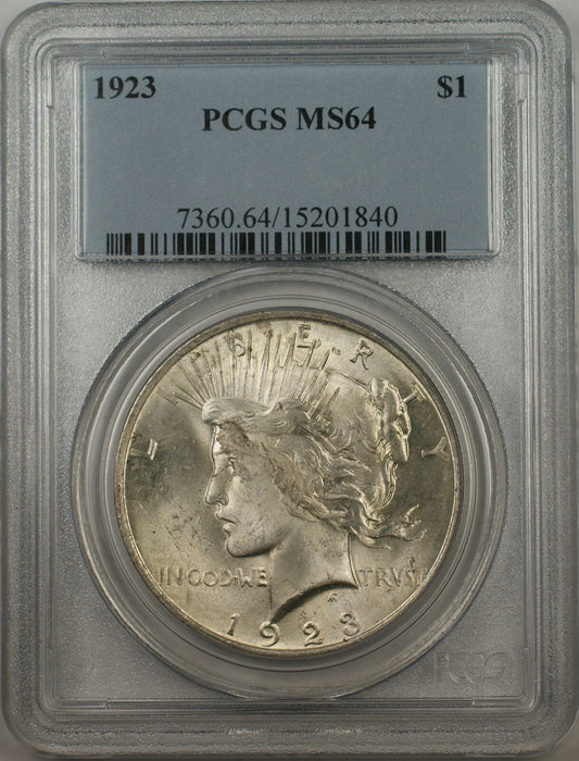 1923 Silver Peace Dollar $1 Coin PCGS MS-64 Light Toning (BR-12 K)