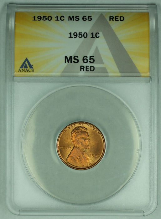 1950 Lincoln Wheat Cent 1C Coin ANACS MS 65 RD (32) B