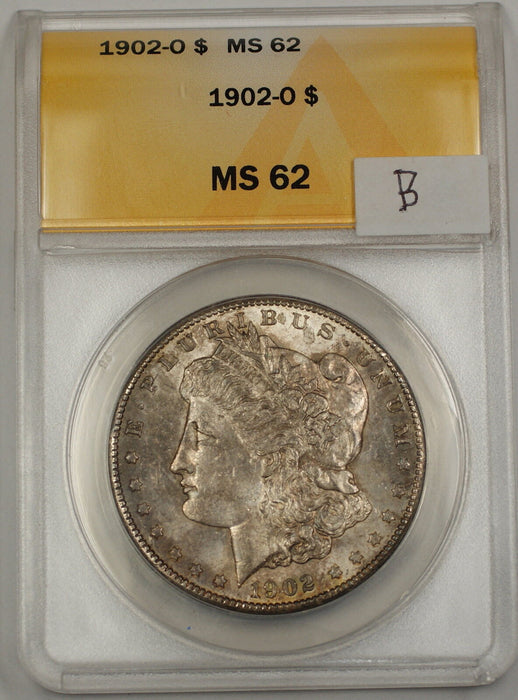 1902-O Morgan Silver Dollar $1 Coin ANACS MS-62 Toned (B)