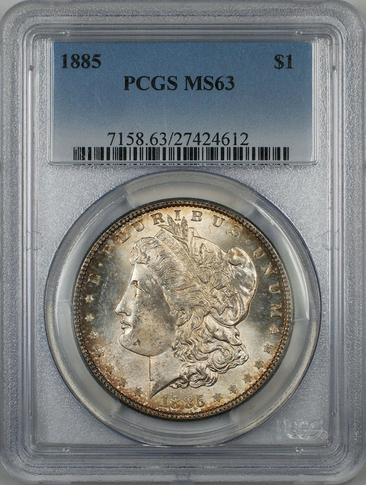 1885 Morgan Silver Dollar $1 Coin PCGS MS-63 Toned (7E)