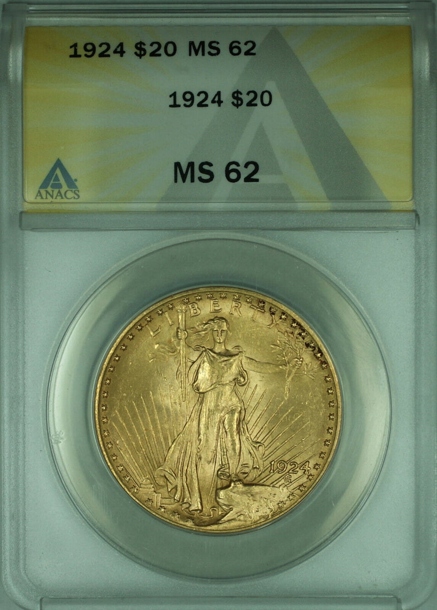 1924 St. Gaudens Double Eagle 20 Gold Coin ANACS MS 62 Juliancoin