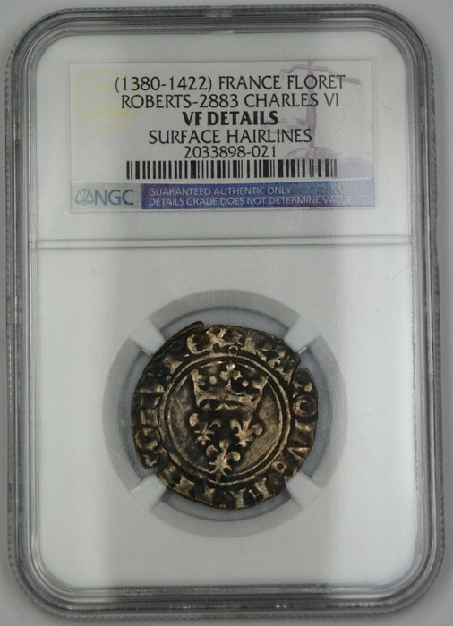 1380-1422 France Floret Coin Roberts-2883 Charles VI NGC VF-Dtls Srfc Hrln AKR